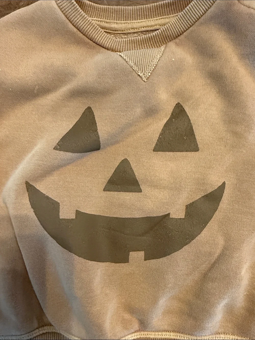 Kids Pumpkin Face Crewneck Sweatshirt - Tan - Picture 3 of 4